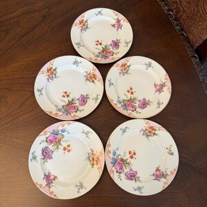 Set of 5 Vintage Epiag Czechoslovakia Bridal Rose Bread & Butter Plates